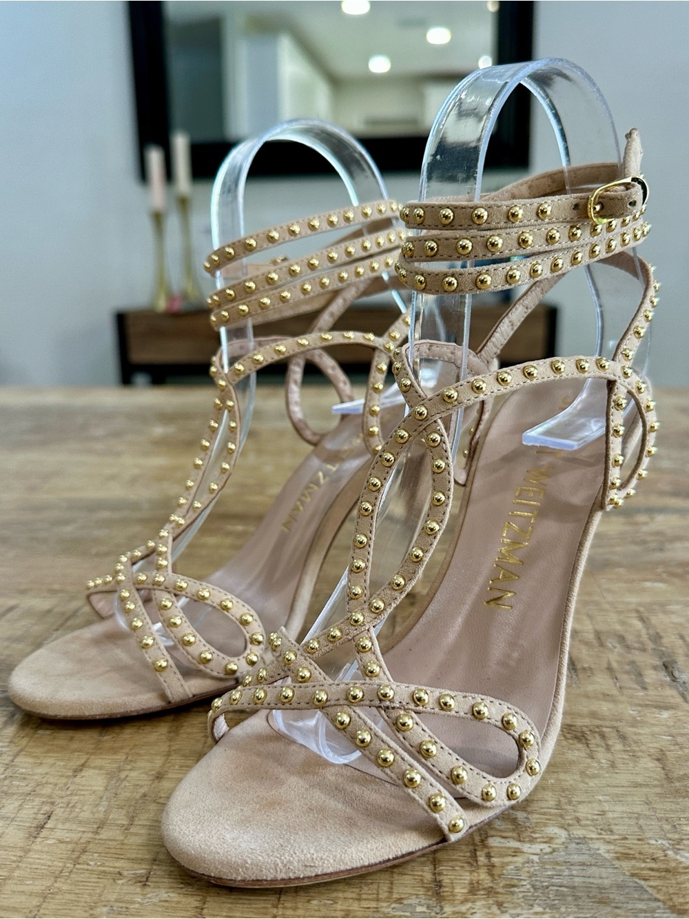 Stuart Weitzman Leya Beaded Ankle Strap Sandals